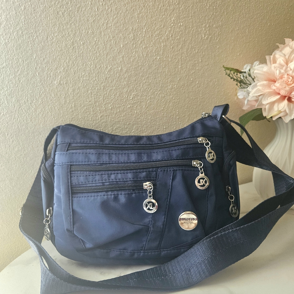 ​NWOT  Navy Blue Nylon Multi-Pocket Crossbody/Travel Bag
